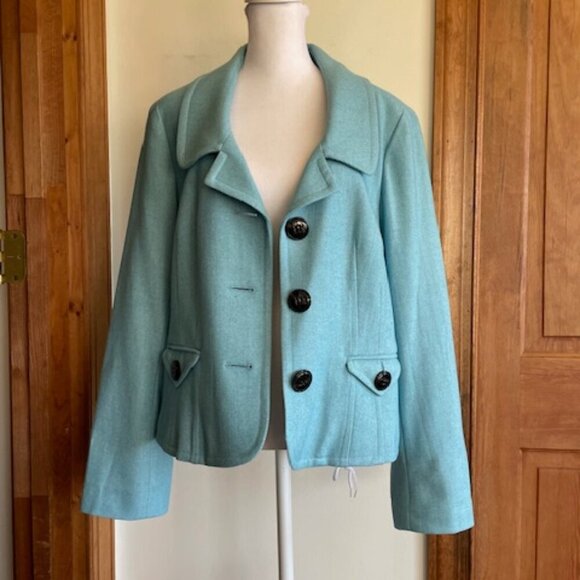 TALBOTS Sky Blue Wool Blend Long Sleeve Envelope Pocket Blazer 12 - Picture 3 of 16
